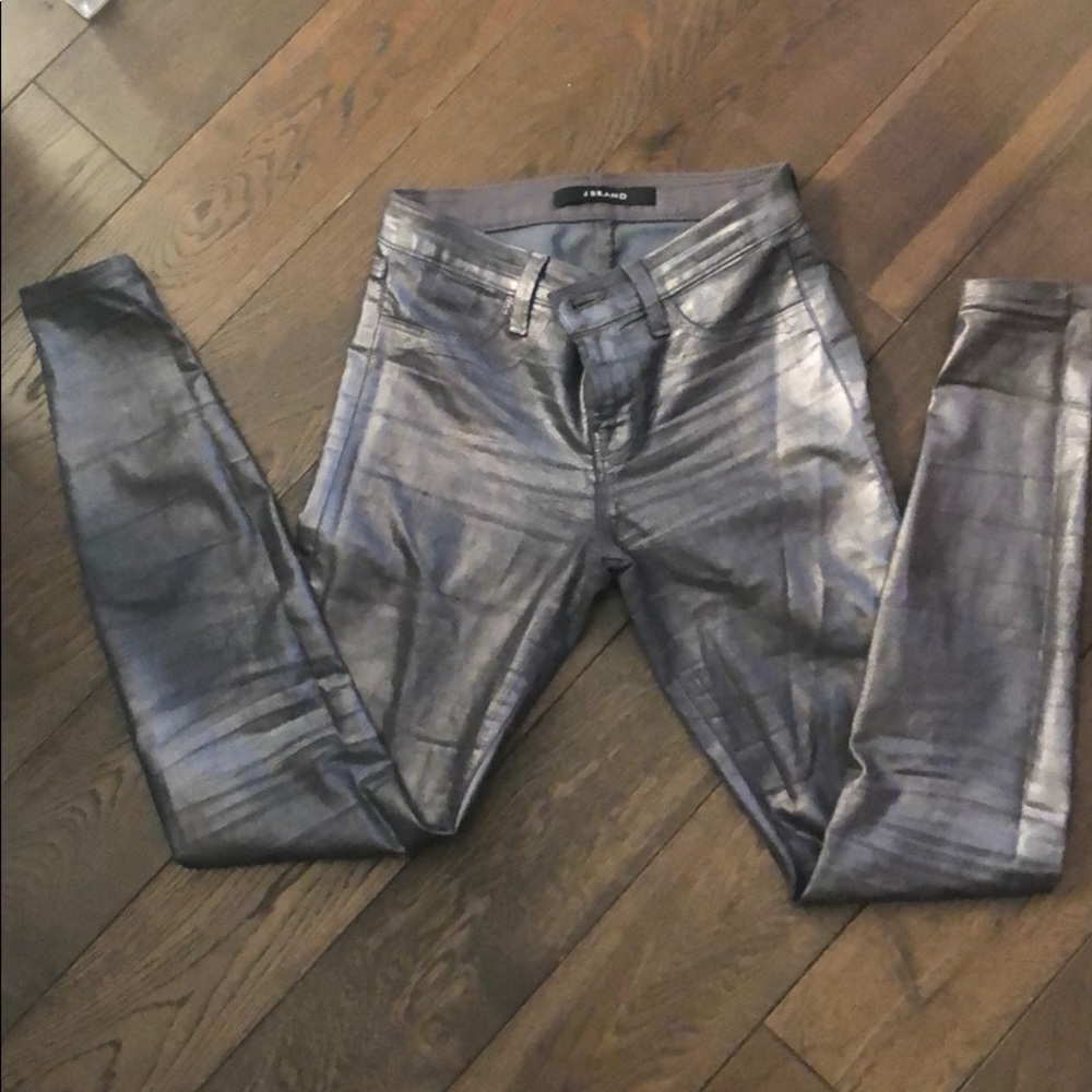 J Brand super skinny metallic coated jeans